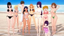 1boy 3d 8girls beach big_breasts bikini black_hair blonde_hair breasts brown_eyes brown_hair cleavage clothed clothing cricgck curvy female gamo-chan hana_sunomiya hayase_nagatoro hi_res highres long_hair medium_hair misaki_nagatoro naoto_hachioji_(senpai) navel orange_eyes orange_hair please_don't_bully_me,_nagatoro pose president_(nagatoro) public purple_eyes red_eyes revealing_clothes sakura_(nagatoro) sana_sunomiya shikki_(nagatoro) short_hair simple_background small_breasts swimsuit tan tan-skinned_female tan_body tan_skin tanline tanned tanned_female wide_hips yoshi_(nagatoro)