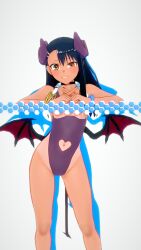 1girls 3d black_hair breasts brown_eyes clothed clothing cricgck demon_girl demon_horns demon_tail demon_wings earrings female female_focus female_only hayase_nagatoro hi_res highres long_hair looking_at_viewer please_don't_bully_me,_nagatoro pose revealing_clothes simple_background small_breasts smile solo succubus tan tan-skinned_female tan_body tan_skin tanline tanned tanned_female white_background