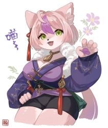 1girls breasts female female_only furry green_eyes kawarage medium_breasts pink_hair shorts solo solo_female thick_thighs