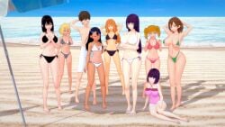 1boy 3d 8girls beach big_breasts bikini black_hair blonde_hair breasts brown_eyes brown_hair cleavage clothed clothing cricgck curvy female gamo-chan hana_sunomiya hayase_nagatoro hi_res highres long_hair medium_hair misaki_nagatoro naoto_hachioji_(senpai) navel orange_eyes orange_hair please_don't_bully_me,_nagatoro pose president_(nagatoro) public purple_eyes red_eyes revealing_clothes sakura_(nagatoro) sana_sunomiya shikki_(nagatoro) short_hair simple_background small_breasts swimsuit tan tan-skinned_female tan_body tan_skin tanline tanned tanned_female wide_hips yoshi_(nagatoro)