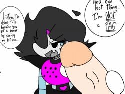 2boys angry angry_face animated annoyed annoyed_expression big_penis dialogue dialogue_bubble english_text femboy feminine_male gay gay_denial gif handjob homophobic_slur hottiegirl34_(artist) male male_pov mettaton mettaton_ex orientation_play penis pov pov_handjob precum robot robot_boy text undertail undertale undertale_(series) veiny_penis yaoi