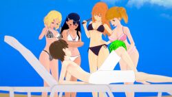 3d 3girls big_breasts bikini black_hair blonde_hair breasts brown_eyes clothed clothing cricgck curvy female gamo-chan hayase_nagatoro hi_res highres imminent_sex long_hair medium_hair naoto_hachioji_(senpai) on_back orange_eyes orange_hair please_don't_bully_me,_nagatoro revealing_clothes sakura_(nagatoro) short_hair simple_background small_breasts tan tan-skinned_female tan_body tan_skin tanline tanned tanned_female wide_hips yoshi_(nagatoro)