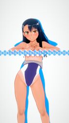 1girls 3d black_hair breasts brown_eyes clothed clothing cricgck earrings female female_focus female_only hayase_nagatoro hi_res highres long_hair looking_at_viewer please_don't_bully_me,_nagatoro pose revealing_clothes simple_background small_breasts smile solo swimsuit tan tan-skinned_female tan_body tan_skin tanline tanned tanned_female white_background