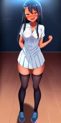 1girls ai_generated big_breasts black_hair blush breasts brown_eyes clothed clothing curvy female female_focus female_only hayase_nagatoro hi_res highres long_hair looking_at_viewer nai_diffusion navel pixiz-sama please_don't_bully_me,_nagatoro revealing_clothes school_uniform schoolgirl simple_background skirt smile solo stable_diffusion tan tan-skinned_female tan_body tan_skin tanned tanned_female wide_hips