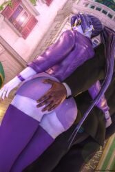 1boy 1girls 3d amelie_lacroix ass ass_grab big_ass blenderdemon blizzard_entertainment dark-skinned_male dark_skin female interracial male overwatch overwatch_2 standing stealth_ass_grab widowmaker