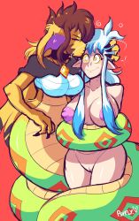 2girls angel anthro breasts brown_hair brunette cfnf cloak coiled hypnosis hypnotic_eyes jakkai kaa_eyes kieri_suizahn kissing lamia multiple_girls nude nude_female pointy_ears ponytail psyfly pussy rhea_snaketail shortstack slightly_damned snake standing vagina white_hair yellow_eyes yellow_fur