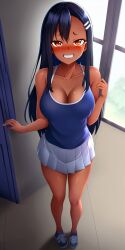 1girls ai_generated big_breasts black_hair blush breasts brown_eyes clothed clothing curvy female female_focus female_only hayase_nagatoro hi_res highres long_hair looking_at_viewer nai_diffusion navel pixiz-sama please_don't_bully_me,_nagatoro revealing_clothes school_uniform schoolgirl simple_background skirt smile solo stable_diffusion tan tan-skinned_female tan_body tan_skin tanned tanned_female wide_hips