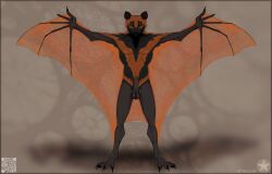 aethelwulf anthro balls bat black_body black_fur black_penis digitigrade flat_colors fur genitals hi_res lugoshi male mammal manly membrane_(anatomy) membranous_wings muscular penis simple_background solo wings