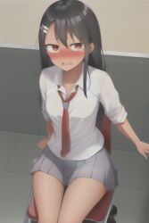 1girls ai_generated bc_jiyuu black_hair blush breasts brown_eyes clothed clothing female female_focus female_only hayase_nagatoro hi_res highres long_hair open_mouth please_don't_bully_me,_nagatoro revealing_clothes school_uniform schoolgirl simple_background sitting skirt small_breasts solo stable_diffusion tan tan-skinned_female tan_body tan_skin tanned tanned_female wide_hips