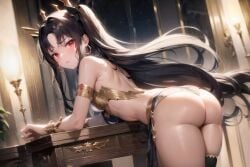 1girls ai_generated ass earrings fate/grand_order fate_(series) hair_ribbon ishtar_(fate) ishtar_(fate/grand_order) jewelry long_hair nai_diffusion red_eyes ribbon shiny_skin stable_diffusion twintails