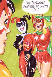 3girls bat-girl batman_(series) batwoman betty_kane bodypaint clothing dc female female_only harley_quinn joe_gravel kathy_kane multiple_girls painted_clothes