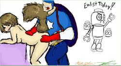 1boy 1girls artist_request avengers blonde_hair blush brown_hair captain_america clothed_sex doggy_style doreen_green gloves marvel mask nude open_mouth penis pubic_hair servbot sex sideboob squirrel_girl squirrel_girl_(marvel) steve_rogers straight tail uncensored