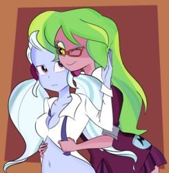 2girls equestria_girls friendship_games friendship_is_magic green_hair lemon_zest my_little_pony piccolocwel sugarcoat undressing yuri