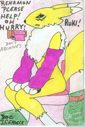 anthro color digimon doc_icenogle female female_only fur furry nude renamon side_view solo tagme toilet