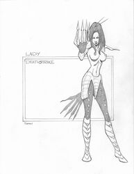 artist_signature black_hair breasts cyborg grayscale lady_deathstrike long_hair marvel monochrome navel nipples partially_clothed sharp_claws tagme traditional_media_(artwork) unknown_artist x-men yuriko_oyama