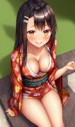 1girls ai_generated big_breasts black_hair blush breasts brown_eyes clothed clothing curvy dress female female_focus female_only hayase_nagatoro hi_res highres long_hair looking_at_viewer nai_diffusion navel pixiz-sama please_don't_bully_me,_nagatoro revealing_clothes simple_background smile solo stable_diffusion tan tan-skinned_female tan_body tan_skin tanned tanned_female wide_hips