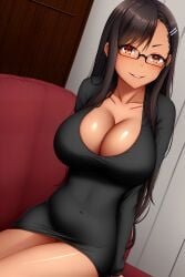 1girls ai_generated big_breasts black_hair blush breasts brown_eyes clothed clothing curvy dress female female_focus female_only glasses hayase_nagatoro hi_res highres long_hair looking_at_viewer mommy nai_diffusion navel pixiz-sama please_don't_bully_me,_nagatoro revealing_clothes simple_background smile solo stable_diffusion tan tan-skinned_female tan_body tan_skin tanned tanned_female wide_hips