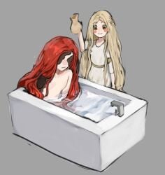 bathing bathtub completely_nude_female elden_ring female female_focus fromsoftware malenia_blade_of_miquella miquella not_incest nude nude_female siblings twins wet wholesome yantb5