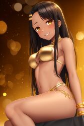 1girls ai_generated big_breasts black_hair blush breasts brown_eyes clothed clothing curvy egyptian egyptian_clothes female female_focus female_only hayase_nagatoro hi_res highres long_hair looking_at_viewer nai_diffusion navel pixiz-sama please_don't_bully_me,_nagatoro revealing_clothes simple_background smile solo stable_diffusion tan tan-skinned_female tan_body tan_skin tanned tanned_female wide_hips