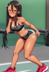 1girls ai_generated big_breasts black_hair blush breasts brown_eyes clothed clothing curvy female female_focus female_only hayase_nagatoro hi_res highres long_hair looking_at_viewer muscular muscular_female nai_diffusion navel pixiz-sama please_don't_bully_me,_nagatoro revealing_clothes simple_background smile solo sports_bra sportswear stable_diffusion tan tan-skinned_female tan_body tan_skin tanned tanned_female wide_hips