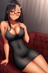 1girls ai_generated big_breasts black_hair blush breasts brown_eyes clothed clothing curvy dress female female_focus female_only glasses hayase_nagatoro hi_res highres long_hair looking_at_viewer mommy nai_diffusion navel pixiz-sama please_don't_bully_me,_nagatoro revealing_clothes simple_background smile solo stable_diffusion tan tan-skinned_female tan_body tan_skin tanned tanned_female wide_hips