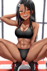 1girls ai_generated big_breasts black_hair blush breasts brown_eyes clothed clothing curvy female female_focus female_only hayase_nagatoro hi_res highres long_hair looking_at_viewer muscular muscular_female nai_diffusion navel pixiz-sama please_don't_bully_me,_nagatoro revealing_clothes simple_background smile solo sports_bra sportswear stable_diffusion tan tan-skinned_female tan_body tan_skin tanned tanned_female wide_hips