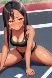 1girls ai_generated big_breasts black_hair blush breasts brown_eyes clothed clothing curvy female female_focus female_only hayase_nagatoro hi_res highres long_hair looking_at_viewer muscular muscular_female nai_diffusion navel pixiz-sama please_don't_bully_me,_nagatoro revealing_clothes simple_background smile solo sports_bra sportswear stable_diffusion tan tan-skinned_female tan_body tan_skin tanned tanned_female wide_hips