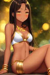 1girls ai_generated big_breasts black_hair blush breasts brown_eyes clothed clothing curvy egyptian egyptian_clothes female female_focus female_only hayase_nagatoro hi_res highres long_hair looking_at_viewer nai_diffusion navel pixiz-sama please_don't_bully_me,_nagatoro revealing_clothes simple_background smile solo stable_diffusion tan tan-skinned_female tan_body tan_skin tanned tanned_female wide_hips