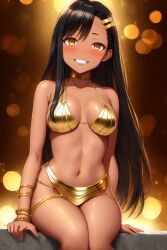 1girls ai_generated big_breasts black_hair blush breasts brown_eyes clothed clothing curvy egyptian egyptian_clothes female female_focus female_only hayase_nagatoro hi_res highres long_hair looking_at_viewer nai_diffusion navel pixiz-sama please_don't_bully_me,_nagatoro revealing_clothes simple_background smile solo stable_diffusion tan tan-skinned_female tan_body tan_skin tanned tanned_female wide_hips