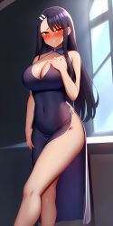 1girls ai_generated big_breasts black_hair blush breasts brown_eyes cleavage clothed clothing curvy dress female female_focus female_only hayase_nagatoro hi_res highres long_hair looking_at_viewer nai_diffusion navel pixiz-sama please_don't_bully_me,_nagatoro revealing_clothes simple_background smile solo stable_diffusion tan tan-skinned_female tan_body tan_skin tanned tanned_female wide_hips