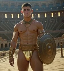 3d 3d_(artwork) actor ai_generated big_bulge bulge caucasian caucasian_male celebrity gladiator gooeyvision huge_bulge looking_at_viewer male male_only muscles muscular muscular_male musician nick_jonas real_person shirtless_male underwear underwear_only