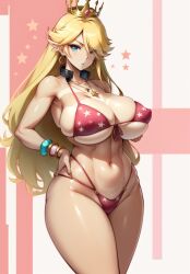 1girls ai_generated bikini blonde_hair curvaceous curvy curvy_body curvy_female curvy_figure female_focus female_only golden_crown long_hair mario_(series) milf princess princess_rosalina rosetta_(super_mario_galaxy) seductive_look stable_diffusion