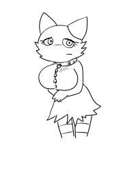 anthro big_breasts busty chain_collar cheek_tuft collar featureless_breasts female furry line_art mob_face neutral_expression oyasaioni9 sfw solo_female suzune_(teach_the_cat) teach_the_cat