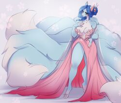 1girls 2d big_breasts blue_hair breasts bunnywhiskerz female furry solo thick_thighs wide_hips