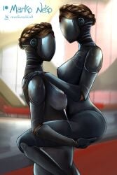 2girls android_girl atomic_heart breasts female_only incest lifting lifting_person marikoneko marikoneko0 metal_body multiple_girls naked naked_female nude nude_female robot robot_girl robot_humanoid the_twins_(atomic_heart) yuri