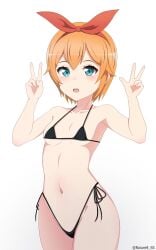 1girls bikini female_only looking_at_viewer micro_bikini orange_hair petra_leyte re:zero_kara_hajimeru_isekai_seikatsu red_ribbon roswell-ss short_hair simple_background