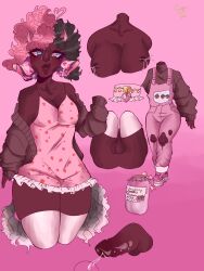 boobs cow_ears futa futa_only futanari horns mostly_clothed multicolored_hair oc original original_character_do_not_steal pericings pink_background simple_background stockings thighhighs tits