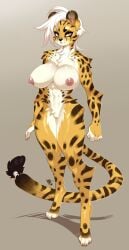 5_fingers anthro areola ash_(extremedash) bair big_breasts biped breasts cheetah countershade_fur countershade_torso countershading digitigrade extremedash felid feline female fingers fur fur_tuft genitals hi_res luckypan mammal nipples nude paws pussy shoulder_tuft solo standing tail tuft