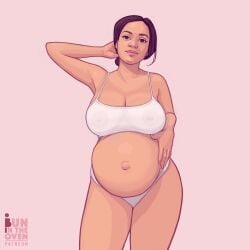 1girls belly big_belly big_breasts bra breasts brown_eyes brown_hair bunintheoven cleavage female nipples_visible_through_clothing no_sex panties patreon_username pregnant real_person solo solo_female standing tan-skinned_female tan_skin