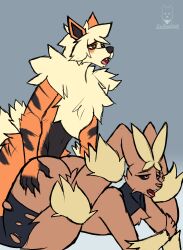 all_fours anthro arcanine bubble_butt doggy_style duo female from_behind_position generation_1_pokemon generation_4_pokemon hi_res lopunny male male/male male_penetrating mega_evolution mega_lopunny nintendo nipples penetration pokemon pokemon_(species) ripped_clothing sex sirdoomwolf