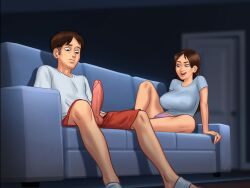 1boy 1girls 2d balls big_breasts big_penis big_sister bottomless bottomwear boxers_down breasts brother_and_sister brown_hair couch darkcookie digital_drawing_(artwork) digital_media_(artwork) duo erect_nipples erect_nipples_under_clothes erection faceless_male female female_focus half-dressed half_naked horny horny_female huge_breasts huge_cock incest jenny_(summertime_saga) laying_down laying_on_back little_brother living_room long_hair looking_at_partner looking_at_penis looking_to_the_side main_character_(summertime_saga) male male/female masturbating masturbation naughty_face naughty_smile older_sister on_back on_couch pants pants_down penis penis_out room shirt short shorts sitting sofa spread_legs summertime_saga tan_body tan_skin tanline thick_thighs topwear underwear visible_nipples younger_brother