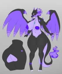 2d anthro charizard dragon female female_focus female_only female_pokemon gray_background kiwipotato large_breasts mega_charizard mega_charizard_x mega_evolution nintendo pokémon_(species) pokemon pokemon_(species) thick_thighs yellow_eyes