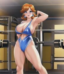 ai_generated blue_eyes bra brown_hair female female_only gym light-skinned_female mario_(series) muscular_female muscular_legs nai_diffusion nintendo princess_daisy short_hair stable_diffusion strong_woman training_room