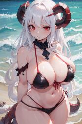 1girls ai_generated bikini curvaceous curvy curvy_body curvy_female curvy_figure demon demon_girl demon_horns erect_nipples erect_nipples_under_clothes highres horned_female horned_humanoid horns latex_bikini long_hair nipple_bulge seductive_eyes seductive_look stable_diffusion white_hair