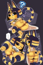 <3_eyes animal_crossing ankha ankha_(animal_crossing) anthro ass bodily_fluids clothed clothing cum cum_in_pussy cum_inside domestic_cat doubutsu_no_mori eggshoppe felid feline felis female frown genital_fluids genitals heart hi_res looking_at_viewer mammal multiple_poses nairu_(doubutsu_no_mori) nintendo panties panties_down partially_clothed pose pussy simple_background solo spread_legs spreading underwear underwear_down