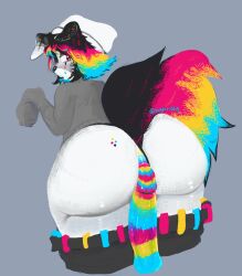 anthro anus ass balls beanie big_butt black_hair bottom_heavy bottomwear bottomwear_down boyclussy canid clothed clothing clothing_aside disembodied_penis erection fur genitals girly hair half-closed_eyes hat headgear headwear hi_res hot_dogging huge_butt humanoid_genitalia humanoid_penis imminent_anal imminent_anal_penetration imminent_sex lgbt_pride looking_at_viewer looking_back male mammal narrowed_eyes nervous oversized_shirt pansexual_pride_colors pants pants_around_thighs pants_down partially_clothed pear-shaped_figure penis pink_penis pride_colors raised_tail solo_focus solo_male sparkledog sweater tail thong thong_aside topwear underwear underwear_aside white_body white_fur wide_hips