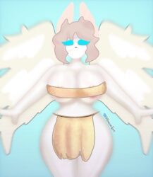 angel angel_(piggy) angel_wings big_breasts blue_eyes covered_breasts covered_pussy furry grey_hair nakorokore pig_girl piggy_(game) roblox roblox_game tagme