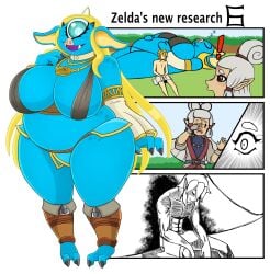 2girls bbw better_version_at_source big_breasts blonde_hair blue_skin clothed clothing cyclops female giantess hinox link_(breath_of_the_wild) monster monster_girl mostly_nude obese paya_(the_legend_of_zelda) pig_nose princess_zelda the_legend_of_zelda transformation twitter_sample urusee584 white_hair zelda_(breath_of_the_wild)