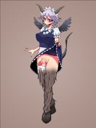 1futa body_fur body_modification bottomless breasts clothed clothing corruption erection eye_color_change full_body futa_only futa_sans_balls futanari hooves horns mid-transformation monster_girl mostly_clothed penis sakuya_izayoi solo species_transformation standing tail tewtewga thick_thighs touhou transformation wide_hips wings