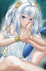 alternate_version_available barefoot blue_eyes blue_nails feet fingernails foot_fetish gawr_gura hololive hololive_english hololive_myth jewelry nail_polish shark_girl shark_tail toenail_polish toenails ueharam_ virtual_youtuber white_hair